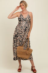 Black Printed Open Back Maternity Maxi Dress