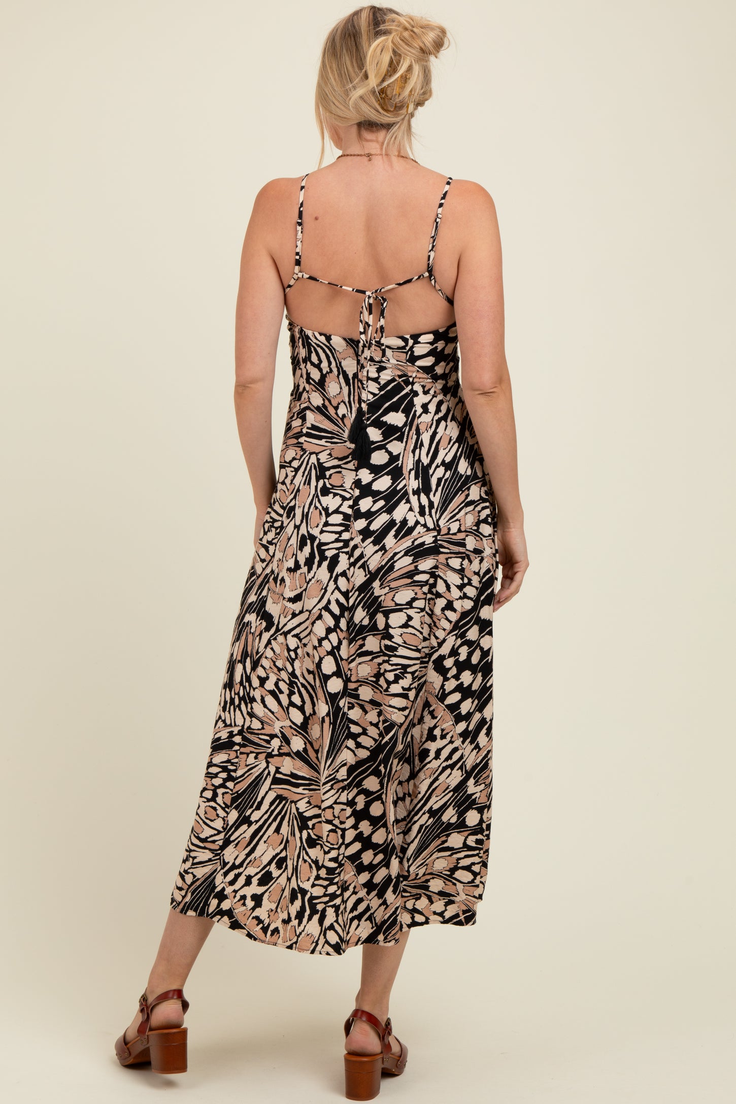 Black Printed Open Back Maternity Maxi Dress