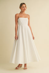 White Linen A-Line Flared Midi Dress