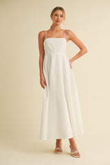 White Linen A-Line Flared Midi Dress