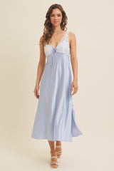 Light Blue Satin Lace Side Slit Slip Dress