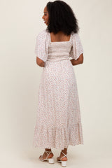 Cream Multi Ditsy Floral Smocked Midi Dress