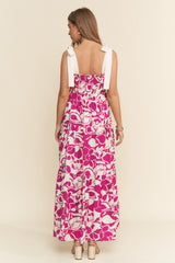 Fuchsia Bloom Floral Print Smocked Maxi Dress