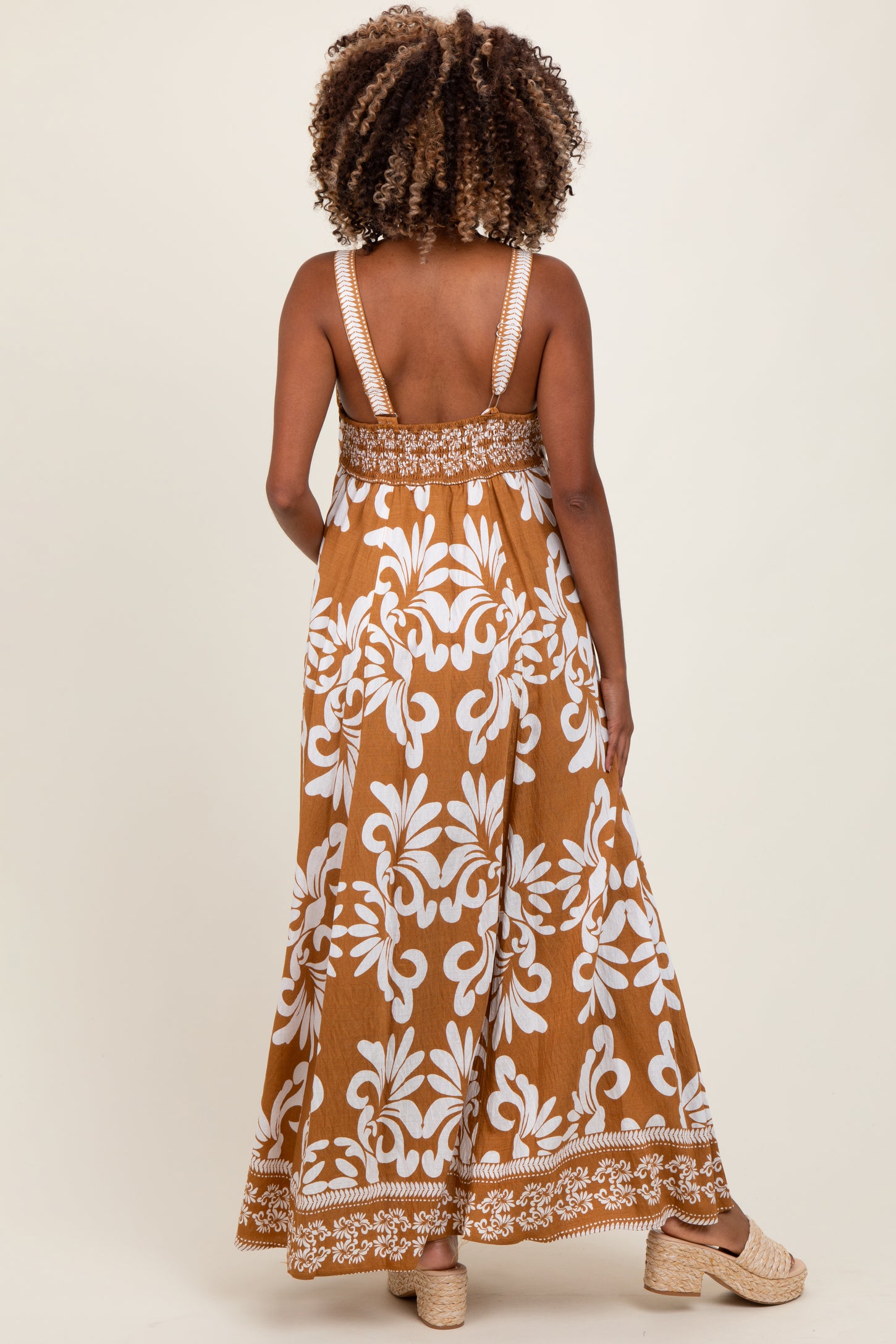 Camel Resort Border Print Maternity Maxi Dress