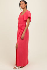 Coral Chambray Smocked Maxi Dress