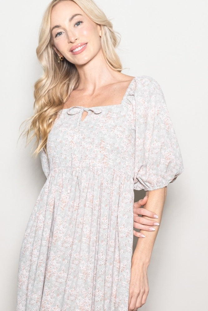 Light Olive Floral Front Tie Dress