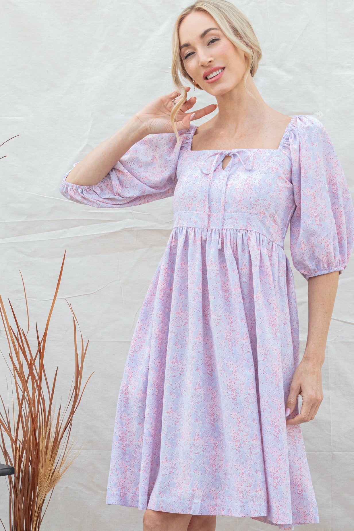 Lavender Floral Front Tie Maternity Dress