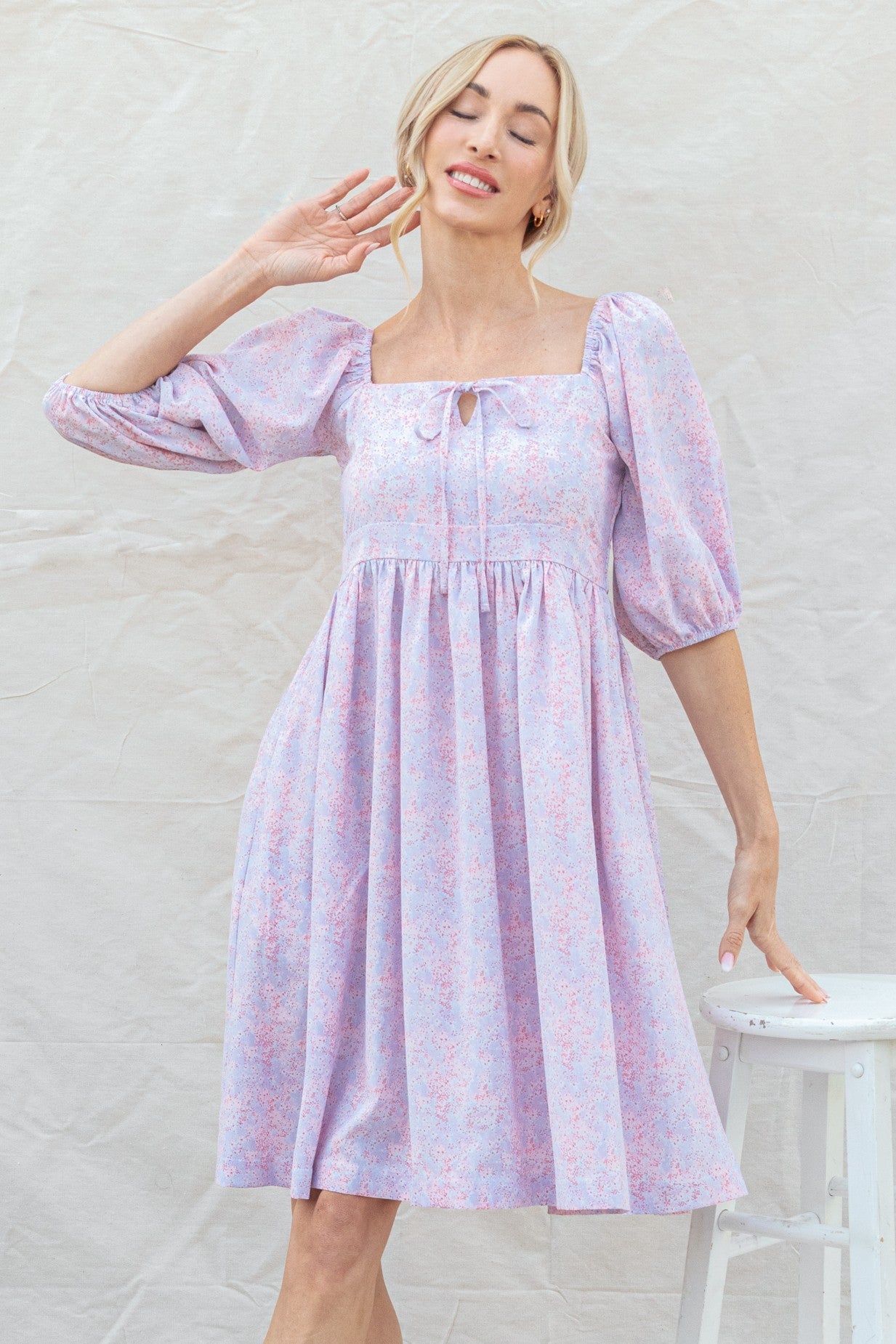 Lavender Floral Front Tie Dress