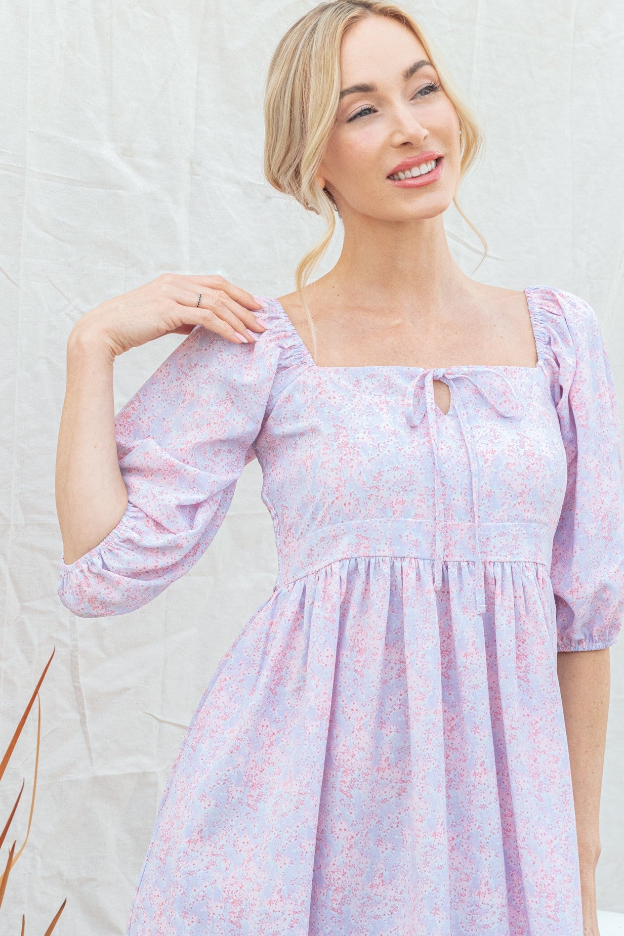 Lavender Floral Front Tie Dress