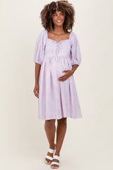 Lavender Floral Front Tie Maternity Dress