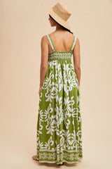 Green Resort Border Print Maxi Dress