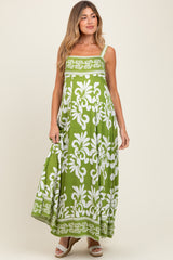 Green Resort Border Print Maternity Maxi Dress