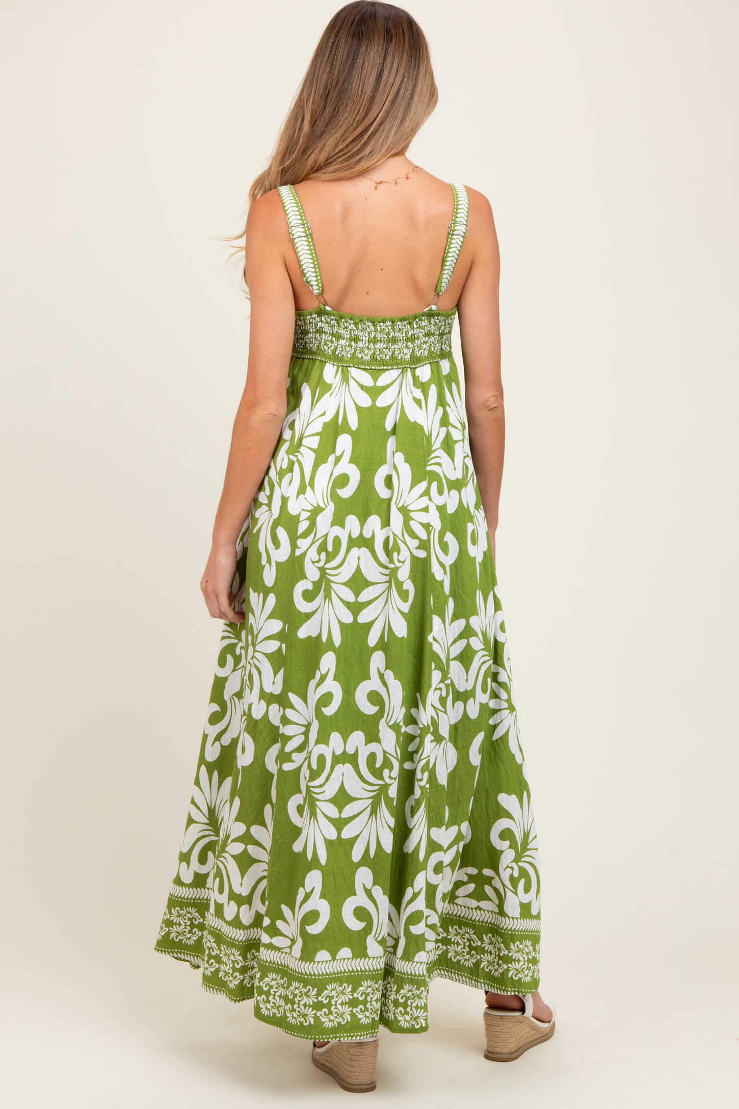Green Resort Border Print Maternity Maxi Dress