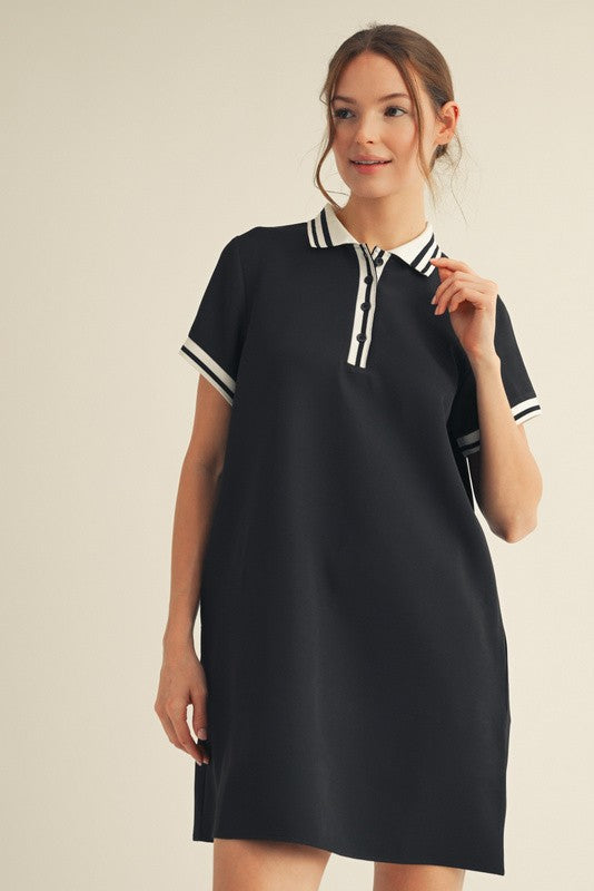 Black Sporty Maternity Polo Dress