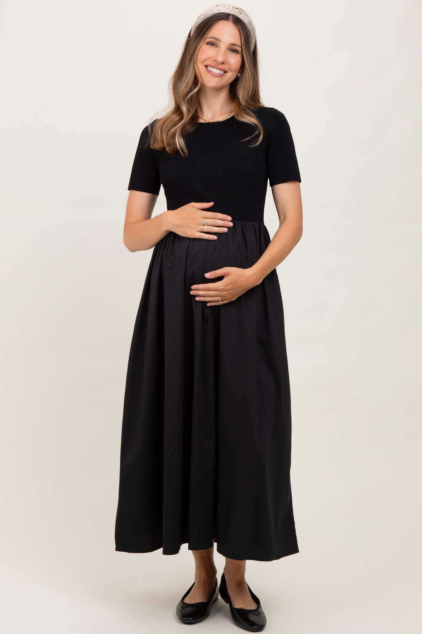 Black Solid Maternity Maxi Dress