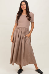 Taupe Solid Maxi Dress
