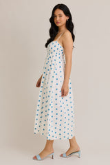 White Floral Smocked Sleeveless Midi Dress