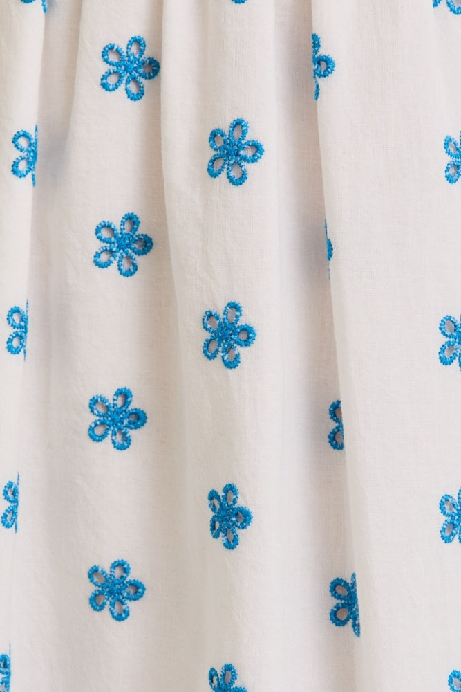 White Floral Smocked Sleeveless Midi Dress