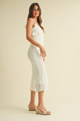 Ivory Sleeveless Frill Sweater Midi Dress