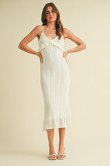 Ivory Sleeveless Frill Sweater Midi Dress