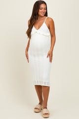 Ivory Sleeveless Frill Sweater Maternity Midi Dress