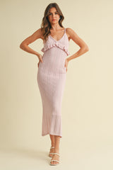Light Pink Sleeveless Frill Sweater Maternity Midi Dress