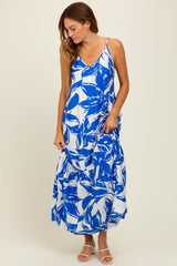 Blue Floral Scoop Tie Back Maxi Dress