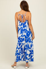 Blue Floral Scoop Tie Back Maxi Dress