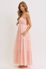 Light Pink Lace Tiered Sleeveless Maxi Dress