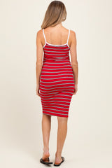 Red Striped V-Neck Sleeveless Maternity Midi Dress