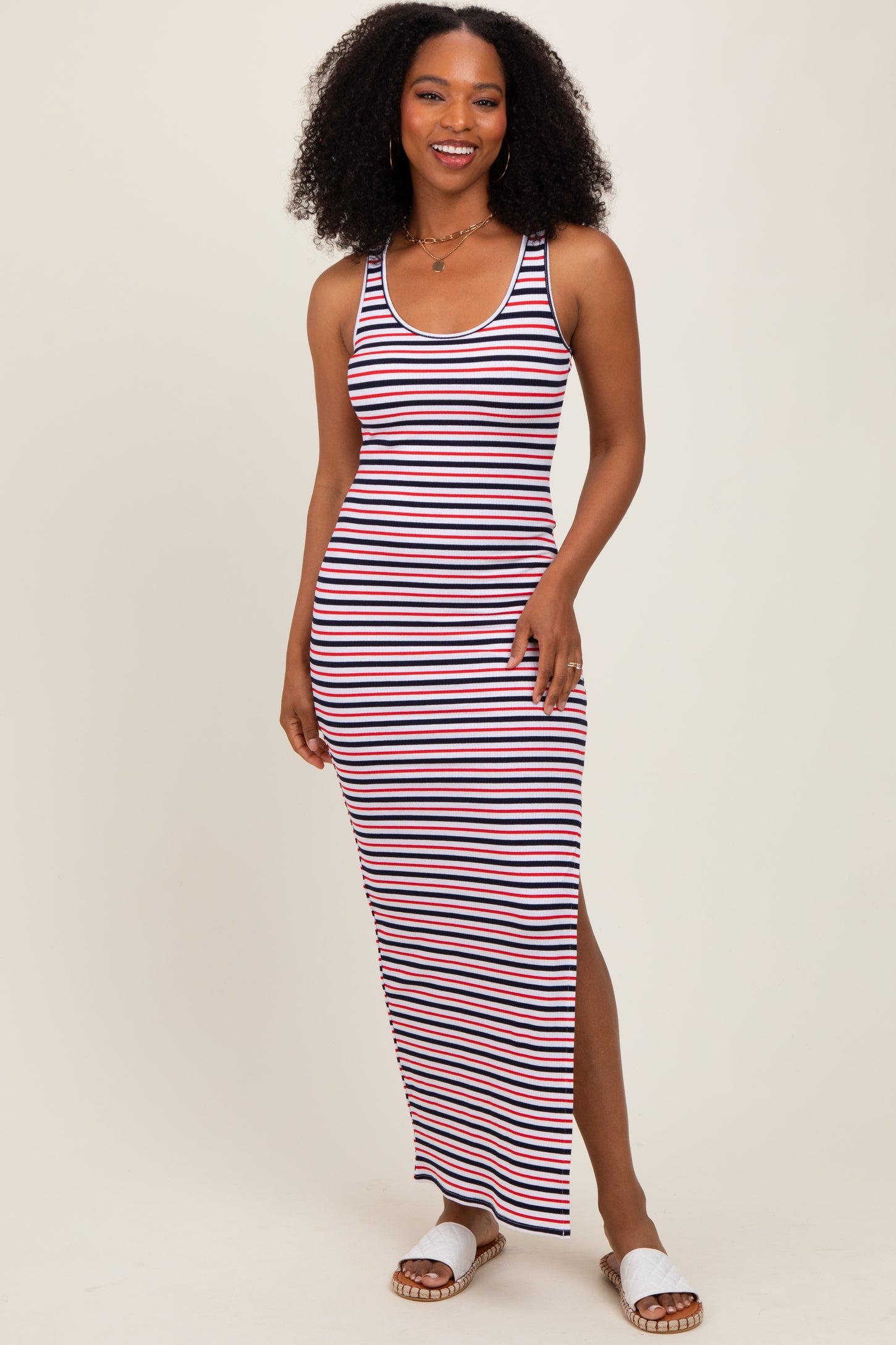Multicolor Striped Side Slit Maxi Dress