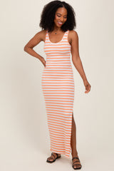 Peach Striped Side Slit Maxi Dress