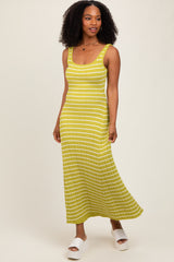 Lime Striped Ribbed Sleeveless Maxi Dress