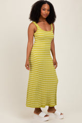 Lime Striped Ribbed Sleeveless Maxi Dress