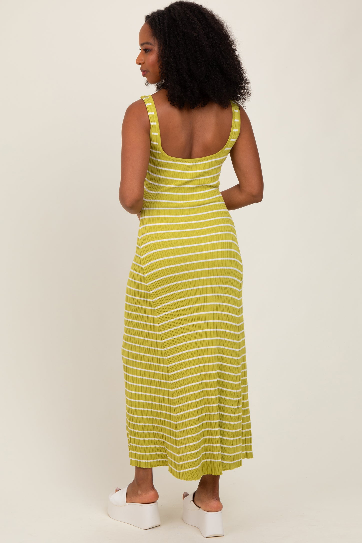 Lime Striped Ribbed Sleeveless Maxi Dress