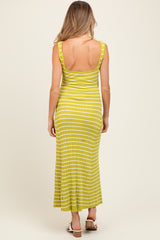Lime Striped Ribbed Sleeveless Maternity Maxi Dress