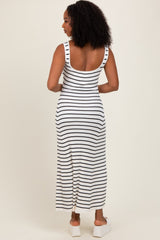 White Striped Ribbed Sleeveless Maxi Dress