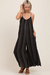 Black Printed Sleeveless Wide Leg Maternity Jumpsuit