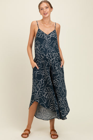 Charcoal Leaf Print Tulip Hem Maternity Jumpsuit
