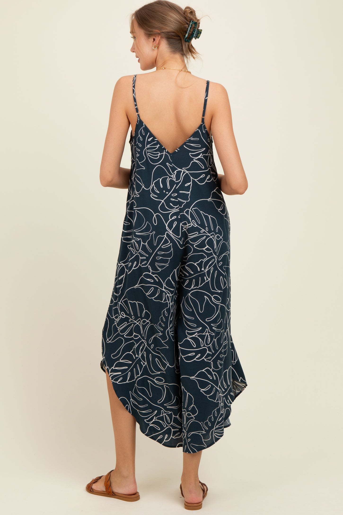 Charcoal Leaf Print Tulip Hem Maternity Jumpsuit