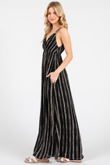 Black Striped Double Strap V-Neck Maxi Dress
