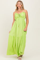 Lime Gathered Front Tie Maxi Dress
