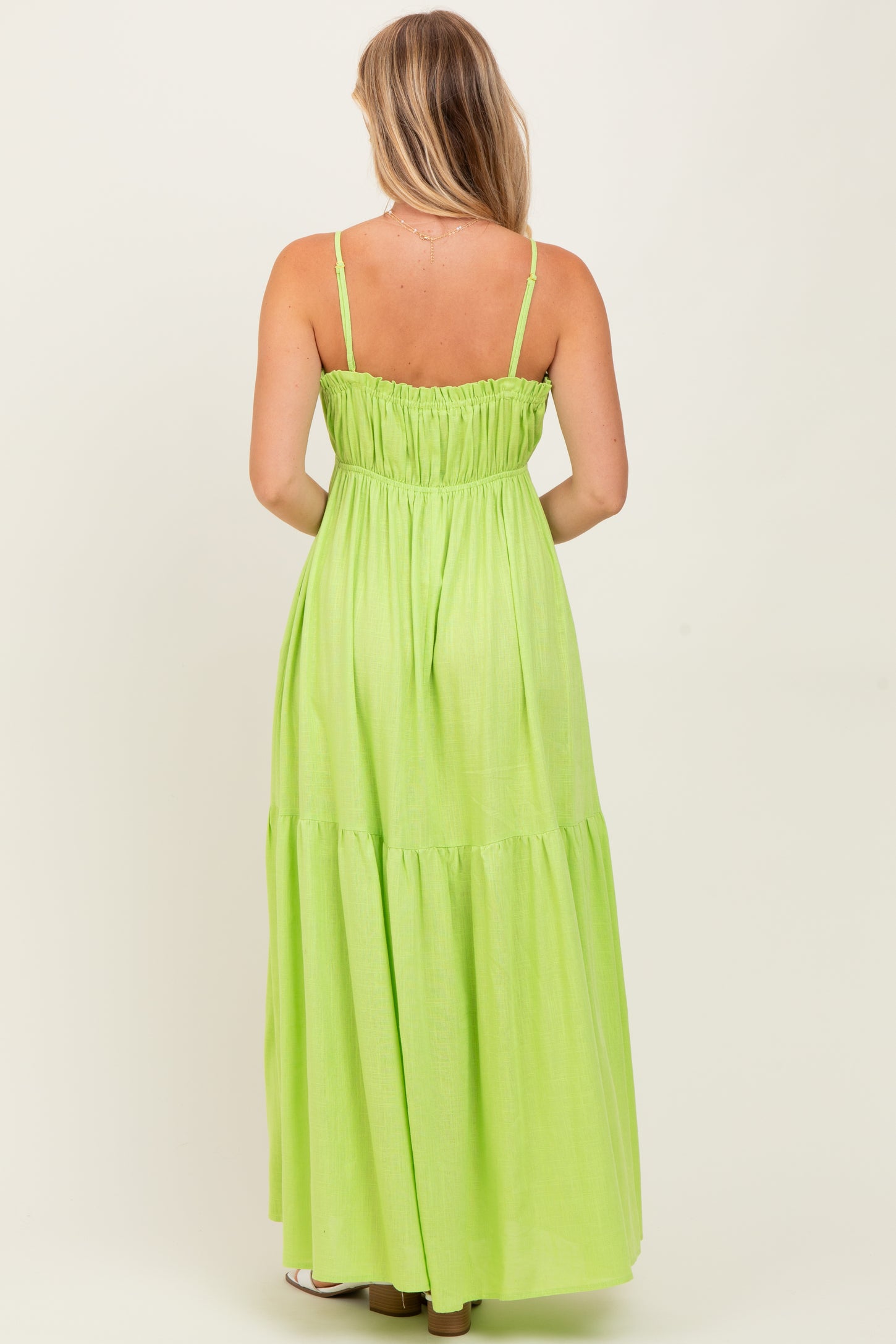 Lime Gathered Front Tie Maxi Dress