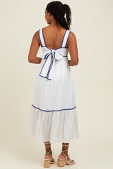 White Floral Embroidered Cutout Tie Back Midi Dress