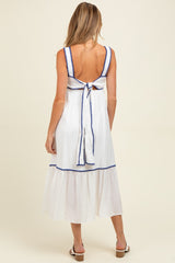 White Floral Embroidered Cutout Tie Back Maternity Midi Dress