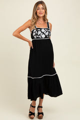 Black Floral Embroidered Cutout Tie Back Maternity Midi Dress