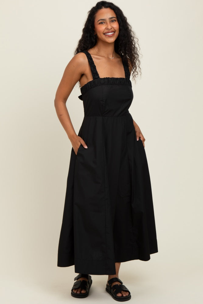 Black Back Bow Tie Detail Sleeveless Midi Dress