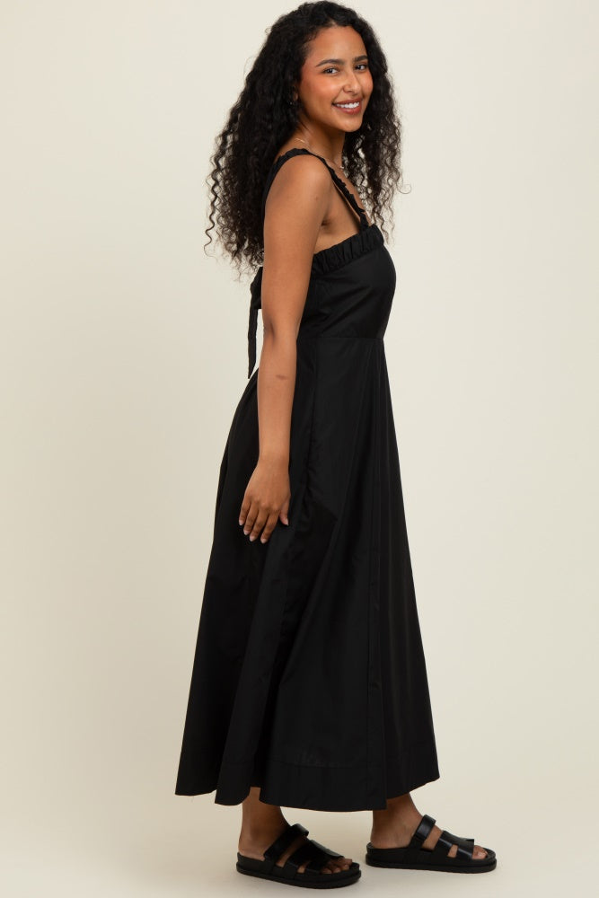 Black Back Bow Tie Detail Sleeveless Midi Dress