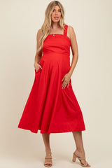 Red Back Bow Tie Detail Sleeveless Maternity Midi Dress
