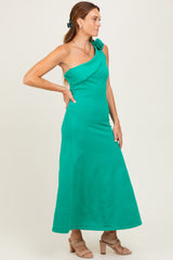 Green One Shoulder Knit Sleeveless Maxi Dress